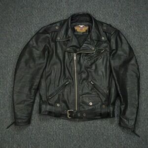 VINTAGE Harley Davidson Jacket Men Large Long Black Leather Motorcycle Biker USA